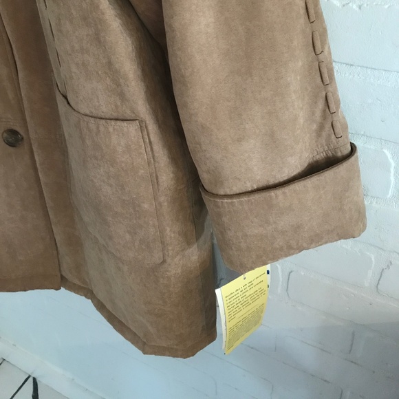 NWT Vintage Tan Micro Suede Native Style Faux Fur Cap Anorak Parka Women Size XL - Picture 6 of 15